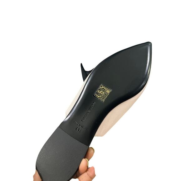 TABITHA SIMMONS Pale Pink / Black Chiffon Bow Pointed Toe Flats sz 41 (US 10) - Picture 6 of 8